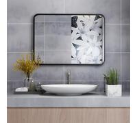 MIQU Grand Miroir de Salle de Bain rectangulaire avec Cadre en métal Noir 80 x 60 cm pour Salle de Bain, Salon, WC, 600 x 800 mm