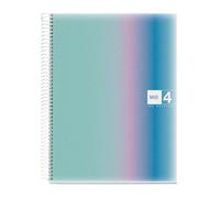 Miquelrius A4 Cahier A4, ligné horizontal 7 mm, 120 feuilles de 70 g/m², 4 bandes colorées, spirale micro-perforée, couverture en polypropylène, 4 trous, Notebook A4 Aurora Santorini