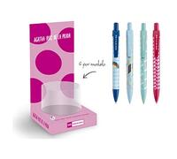 Miquelrius Agatha Ruiz de la Prada Présentoir de 24 stylos à bille, pointe stylo 1 mm, encre bleue, recharge universelle, motif vagues, paillettes, tulipes et piliers