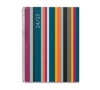 Miquelrius Agenda 18 mois 2024-2025, de juillet 2024 à décembre 2025, format plus 155 x 213 mm, vue hebdomadaire, spirale métallique noire, couverture en carton doublé, espagnol, anglais et portugais,