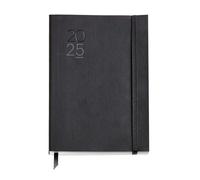 Miquelrius Agenda 2025, agenda annuel 155 x 213 mm, 1 jour par page, couverture souple imitation cuir cousu, papier 80 g/m², espagnol, anglais et portugais, couleur noire