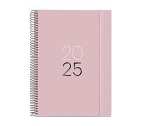 Miquelrius Agenda 2025, agenda annuel 155 x 213 mm, vue hebdomadaire, couverture carton doublé plastifié, spirale, fermeture élastique, papier 80 g/m², catalan, anglais et portugais, sable