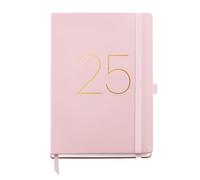 Miquelrius Agenda 2025, agenda annuel 155 x 213 mm, vue hebdomadaire, couverture souple imitation cuir cousu, fermeture élastique, poche intérieure, papier 80 g/m², catalan, anglais et portugais, rose