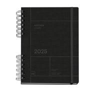 Miquelrius - Agenda 2025, Format 160.5 x 218 mm, Agenda semainier, Couverture cartonnée, Papier durable 100 g/m², Attache en caoutchouc, Espagnol, Anglais et Portugais, Noir