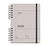 Miquelrius - Agenda 2025, Format 164 x 218 mm, Agenda journalier, Couverture cartonnée, Papier durable 100 g/m², Attache en caoutchouc, Espagnol, Anglais et Portugais, Gris