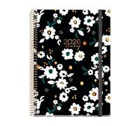 Miquelrius Agenda 2026 un jour par page similaire A5+ (155 x 213 mm), planification quotidienne, couverture rigide en carton, spirale, fermeture élastique, papier 80 g/m², CAT-EN-PT, noir garden