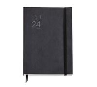Miquelrius - Agenda annuel 2024, jour page, taille plus 155 x 213 mm (similaire A5), couverture souple simili cuir cousue, espagnol, anglais et portugais, noir