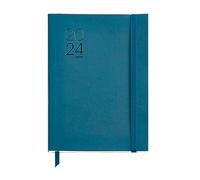 Miquelrius - Agenda annuel 2024, jour page, taille plus 155 x 213 mm (similaire A5), couverture souple simili cuir cousue, catalan, anglais et portugais, bleu