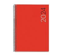 Miquelrius - Agenda annuel 2024, semaine vue verticale, taille plus 155 x 213 mm (similaire A5), couverture souple polypropylène, reliure spirale, catalan, anglais et portugais, rouge