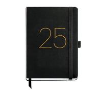 Miquelrius Agenda annuel 2025 155 x 213 mm, avec couverture souple en similicuir cousu, fermeture élastique, poche intérieure, papier 80 g/m², catalan, anglais et portugais, noir