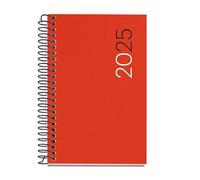 Miquelrius Agenda annuel 2025, 80 x 120 mm, 1 jour par page, couverture souple polypropylène, spirale, papier 80 g/m², catalan, anglais et portugais, couleur rouge