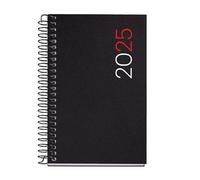 Miquelrius Agenda annuel 2025, 80 x 120 mm, 1 jour par page, couverture souple polypropylène, spirale, papier 80 g/m², espagnol, anglais et portugais, couleur noire