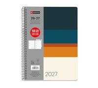 Miquelrius Agenda scolaire 18 mois par semaine, de juillet 2026 à décembre 2027, format A5+ (15,5 x 21,3 cm), deux pages autocollantes, spirale métallique, couverture rigide en carton, espagnol EN-PT