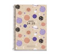 Miquelrius Agenda scolaire 2024-2025 septembre 2024 à juin 2025, format 117 x 174 mm, vue hebdomadaire, couverture recy espagnol et anglais, agenda en papier recyclé Motif Eco Planètes