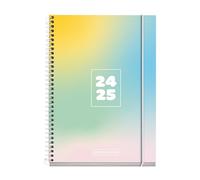 Miquelrius Agenda scolaire 2024-2025, septembre 24 à juin 25, 117 x 174 mm, couverture en carton doublé, spirale métallique blanche, espagnol et anglais, année