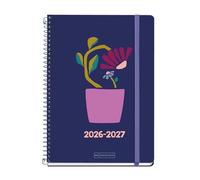 Miquelrius Agenda scolaire 2026/2027 Vue hebdomadaire A5+ Flower | 10 mois, 15,5 x 21,5 cm, carton doublé, spirale métallique, poche intérieure, autocollants, règle marque-page, espagnol-EN