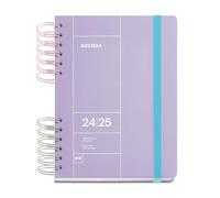 Miquelrius Agenda scolaire 24-25/2025 septembre 2024 à août 2025, format 164 x 218 mm, un jour par page, double spirale métallique, couverture rigide, fermeture avec élastique, espagnol, anglais et