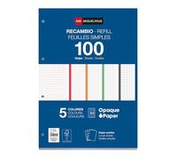 Miquelrius - Bloc de recharge, 100 feuilles quadrillées 5x5 mm, Papier opaque 90 g/m², Recharge de feuilles A4 perforées pour classeur à anneaux ou archivage, Fournitures scolaires