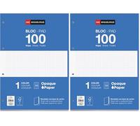 Miquelrius - Bloc de recharge A4, 100 feuilles à carreaux 5x5 mm, Avec marge et en-tête pour les titres, Papier opaque 70 g/m², 4 perforations pour classeur à anneaux, Couleur bleu (Lot de 2)