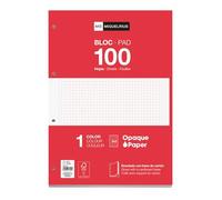 Miquelrius - Bloc de recharge A4, 100 feuilles à carreaux 5x5 mm, Avec marge et en-tête pour les titres, Papier opaque 70 g/m², 4 perforations pour classeur à anneaux, Couleur rouge