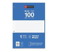 Miquelrius - Bloc de recharge A4, 100 feuilles à carreaux 5x5 mm, Avec marge et en-tête pour les titres, Papier opaque 70 g/m², 4 perforations pour classeur à anneaux, Couleur bleu