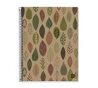 Miquelrius Cahier 100 % recy 4 120 feuilles lisses Papier 80 g 4 trous Couverture en carton recyclé Motif écofeuilles