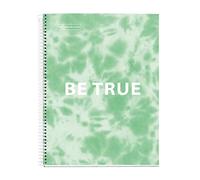 Miquelrius Cahier à couverture rigide en carton, A4, 4 bandes colorées, 120 feuilles quadrillées de 90 grammes, 4 trous, Tie Dye Menthe