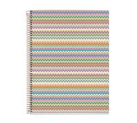 Miquelrius - Cahier à reliure spirale A4, 100 feuilles lignées de 70 g/m², Couverture en carton rigide, 4 bandes de couleur, 4 trous, Carnet ligné, Zigzag