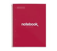 Miquelrius - Cahier A4 Carnet de Notes Emotions, 120 Feuilles 90 g/m², Rayure horizontale de 7 mm, 5 Bandes de couleur, Spirale microperforée, Couverture extra-dure, 4 Trous, Couleur Rouge