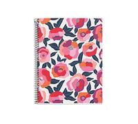 Miquelrius - Cahier A4, Couverture rigide, 4 bandes de couleur, 120 Feuilles grille de 5 mm, Papier durable 70 g/m² microperforé, 4 Trous, Motif fleuri