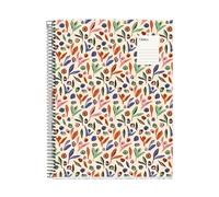 Miquelrius - Cahier A4 ligné 7 mm, 100 feuilles 70 g/m², Garden | Carnet multi-fonctions avec 4 sections de couleur, 4 trous pour classement, couverture rigide et reliure à spirale