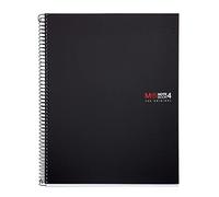 Miquelrius - Cahier A4, petits carreaux 5 mm, spirale microperforée, 4 trous pour classer, 140 feuilles 70 g/m², polypropylène opaque, 4 bandes de couleur, Notebook The Original, Noir