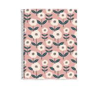 Miquelrius - Cahier A4 quadrillé, 100 feuilles, 70 g/m², rose | Carnet multi-fonctions avec 4 sections de couleur, 4 trous pour classement, couverture rigide et reliure à spirale