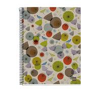 Miquelrius - Cahier A4 recyclé, 120 feuilles recy s de 80 g/m², cahier ligné, 4 bandes de couleur pour classer et organiser, 4 perforations, couverture recy oiseaux