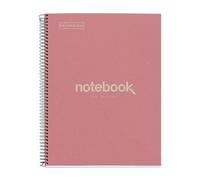 Miquelrius - Cahier A4 recyclé, 80 feuilles 80 g/m², petits carreaux 5x5 mm, carnet en papier recyclé (post-consommation), 1 bande de couleur, 4 perforations, couverture recyclée, ECO Rose