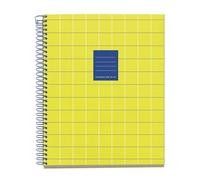 Miquelrius - Cahier A5 (148 x 210 mm), 100 feuilles quadrillées 70 g/m², couverture en carton rigide, 4 bandes de couleur, spirale, 2 trous, carnet quadrillé, jolie papeterie, Yellow Bright