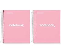Miquelrius - Cahier A5 Carnet de Notes Emotions, 120 Feuilles 90 g/m², Grille 5 x 5 mm, 5 Bandes de couleur, Spirale microperforée, Couverture extra-dure, 2 Trous, Couleur Rose (Lot de 2)