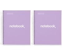 Miquelrius - Cahier A5 Carnet de Notes Emotions, 120 Feuilles 90 g/m², Grille 5 x 5 mm, 5 Bandes de couleur, Spirale microperforée, Couverture extra-dure, 2 Trous, Couleur Lavande (Lot de 2)