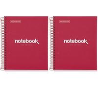 Miquelrius - Cahier A5 Carnet de Notes Emotions, 120 Feuilles 90 g/m², Grille 5 x 5 mm, 5 Bandes de couleur, Spirale microperforée, Couverture extra-dure, 2 Trous, Couleur Rouge (Lot de 2)