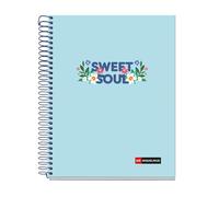Miquelrius - Cahier A5 ligné 7 mm, 120 feuilles microperforées 4 couleurs multi-matières, papier opaque 70 g/m², couverture carton extra rigide, spirale, 2 perforations pour classeur, Sweet Soul