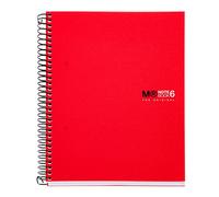 Miquelrius - Cahier A5, ligné 7 mm, 6 bandes de couleur, couverture en polypropylène opaque, 2 trous, 150 feuilles 70 g/m², Notebook The Original, Rouge