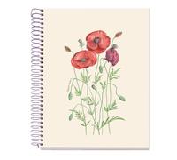 Miquelrius - Cahier A5 ligné 7 mm, 80 feuilles microperforées 1 couleur, papier extra opaque 70 g/m², couverture carton extra rigide, spirale, 2 perforations pour classeur, Coquelicot