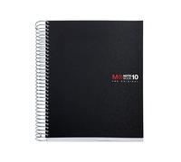 Miquelrius - Cahier A5, Notebook The Original, 10 Bandes de Couleur, Couverture en Polypropylène Opaque, 2 Perforations, 200 Feuilles 70 g/m², Petits Carreaux 5 mm, Couleur Noir