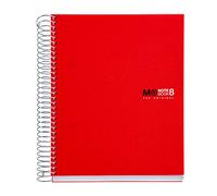 Miquelrius - Cahier A5, Notebook The Original, 8 Bandes Colorées, Couverture en Polypropylène Opaque, 2 Perforations, 200 Feuilles 70 g/m², Petits Carreaux 5 mm, Couleur Rouge