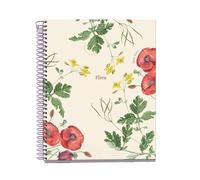 Miquelrius - Cahier A5 quadrillé à petits carreaux, Carnet spiralé avec 100 feuilles en 4 couleurs pour organisation, Papier 70 g/m² haute opacité, 2 trous pour classeur, Coquelicot