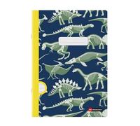 Miquelrius - Cahier agrafé A4 ligné, 48 feuilles papier extra opaque 70 g/m², reliure agrafée, couverture cartonnée plastifiée, garde imprimée, espace pour le nom, Dinos