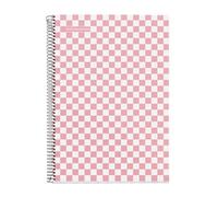 Miquelrius - Cahier scolaire 4 x 4 mm, format folio (215 x 309 mm), 80 feuilles de 90 g/m², quadrillage 4 x 4 mm avec marge, reliure à spirale, couverture rigide, motif damier rose