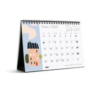 Miquelrius - Calendrier de bureau 2025, calendrier A5 : 210 x 148,5 mm, avec espace pour noter, calendrier 2025, reliure double spirale, calendrier annuel de bureau, espagnol, design maisons