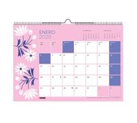 Miquelrius - Calendrier mural 2025, calendrier A3 420 x 296 mm, avec espace pour noter, calendrier 2025, reliure double spirale, calendrier annuel à suspendre, espagnol, motif fleurs