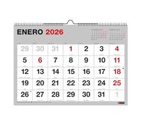 Miquelrius - Calendrier mural 2026 Basic avec grands chiffres, organiseur annuel A4 : 296 x 210 mm, avec espace pour noter, reliure à spirale double, planificateur 12 mois, espagnol